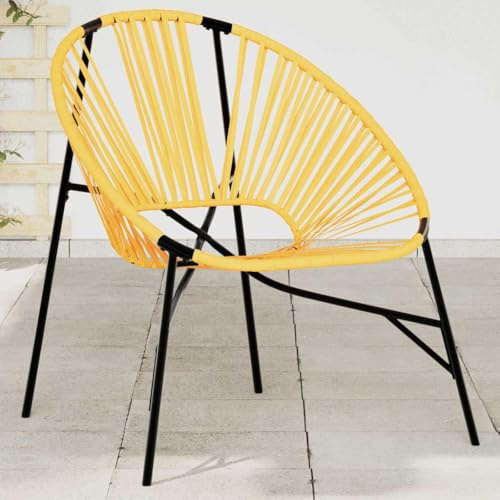 Frdhee Gartenstühle, Innenhof Stühle, Bistrostuhl, Terrassenstühle, Gartenstuhl in Ei-Form Schwarz und Gelb Poly Rattan Für Schwimmbad Terrasse Ferienhäuser