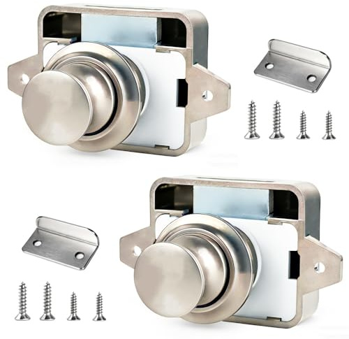 2 Pezzi Chiusura a Pulsante, Pulsante Per Serratura Armadio Nichel Perlato | Push Lock Button,Serratura a Pulsante per Porta,Senza Chiave Apparire Chiusura Della Porta a Pulsante per Armadio,Camper