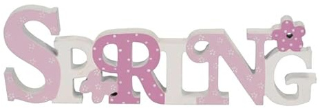 Posiwio dekorativer Schriftzug Spring Frühling mit Schmetterling und Blümchen aus Holz in weiß - rosa