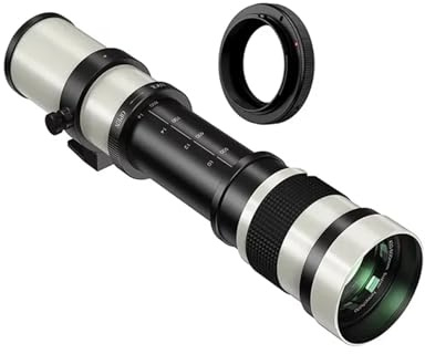 Kompatibel mit Nikon Canon Sony Fuji Olympus 420 bis 800 mm F8,3 bis F16 Super-Teleobjektiv mit manuellem Zoom und T-Mount-Ring-Kameras(White,Nikon Z)