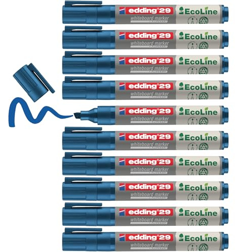 Edding 29 Ecoline Whiteboard Marker - Blue - Box Of 10 Whiteboard Pens - Chisel Tip 1-5 mm - Whiteboard Pen Dry Wipe - For Whiteboards, Flipcharts, Pinboards, Memo Boards - Sketchnotes - Refillable, 4-29003