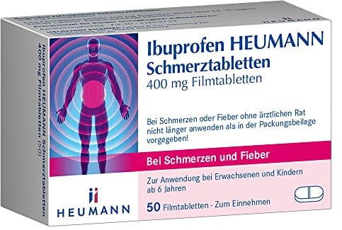 Ibuprofen HEUMANN Schmerztabletten 400 mg Filmtabletten: bei leichten, bis mäßig starken Schmerzen, fiebersenkende & entzündungshemmende Tabletten, 50 St