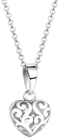 Nenalina Damen Halskette mit Herz Anhänger, Schmuck Halskette für Frauen und Mädchen mit Anhänger, Damen-Silberkette mit Ornament Herz, Kette 45 cm mit Karabiner 925 Sterling Silber