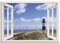 ARTLAND Wanddeko Leinwand Bilder Wandbild 70x50 cm Fensterblick Fenster Strand Meer Maritim Düne Leuchtturm Sylt Nordsee T5SD