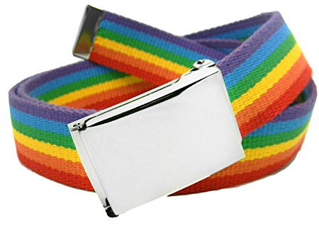 Herren Klassische Silber Flip Top Military Schnalle mit Canvas Web Gürtel Gr. X-Large, regenbogenfarben
