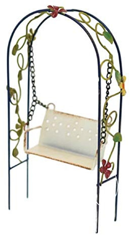 Pacific Giftware Enchanted Mini Fairy Garden Accessories Decorative Metal Arch Shape Arbor Swing with Floral Design 8 inch Tall