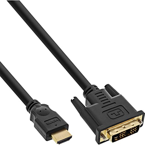InLine HDMI-DVI Kabel, schwarz/gold, HDMI Stecker auf DVI 18+1 Stecker, 0,3m, für 1080p FullHD, vergoldet, doppelt geschirmt, 17658P