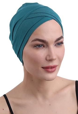 Deresina Headwear W Front Chemo Kopfbedeckung für Damen, Bambus Turban Mützen für Krebspatienten, Kappe fur Chemotherapie (Teal)