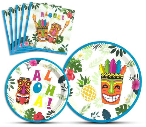 WERNNSAI Hawaii Luau Articles de Fête - Tropicale Vaisselle Contient Assiettes et Serviettes de Table pour 16 Personnes