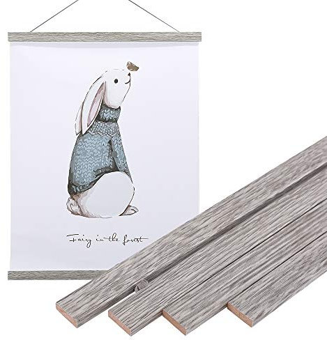 Artmag Magnetischer Poster-Aufhängerrahmen, 33 x 48 cm, 33 x 55 cm, 33 x 61 cm, helles Holz, Leinwand, Kunstwerk, Druck, Dübel, Posteraufhänger, Rahmen zum Aufhängen (grau, 33 cm)
