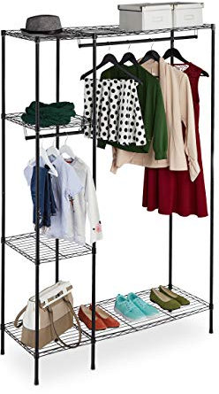 Relaxdays Offener Kleiderschrank, mit Kleiderstange, freistehendes Schranksystem, Metall, HBT 180 x 120 x 45 cm, schwarz