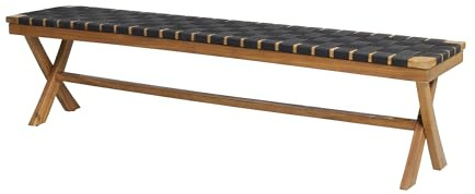 Christopher Knight Home Jeffery Outdoor Acacia Wood Bench with Rope Seating, Black and Teak 61x13.75x16.25 inches