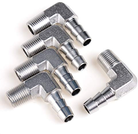 LTWFITTING - Codo para Barbillón de 90 Grados, Conectores Manguera Aire Comprimido, Conector de 1/4-pulgada de ID de Manguera de Acero Inoxidable 316, 5 Unidades