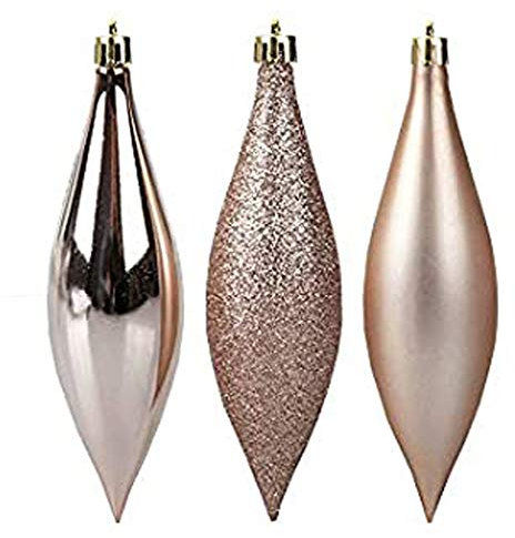 Pack of 6 Matt Shiny and Glittery Drop Baubles in Rose Gold, Red, Silver or Gold, 15cm Hanging Christmas Tree Decorations (Rose Gold)