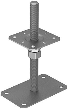 GRUNDLINE - Pfostenträger höhenverstellbar 50 bis 200 mm- Pfostenträger aufschrauben - Stützenfuß - Pfostenanker - Aufschraubhülse - Anker - Gewindestange M20-250 mm - Ankerplatte 130x130x3 mm