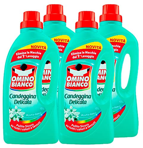Omino Bianco - Sanftes Bleichen, Anti-Geruchs-Technologie, desinfizierende und fleckenentfernende Wirkung, weiße Moschus-Essenz, 1500 ml x 4 Stück