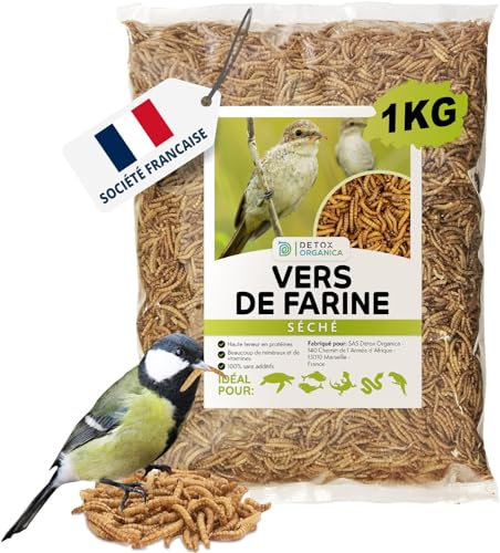 Detox Organica-vers de Farine Séchés - 1kg Correspond à 6500ml, Friandises pour Oiseaux, Poissons, Tortues, Hérissons, Rongeurs et Reptiles
