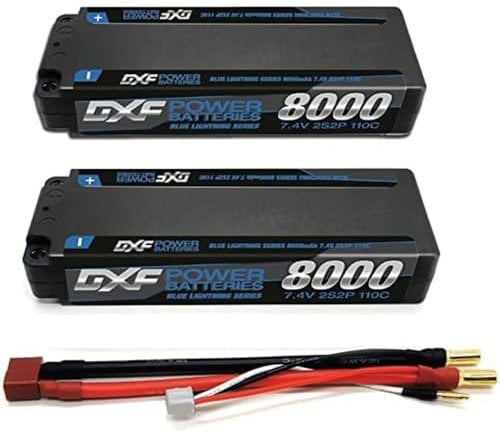 DXF 2S Lipo Battery 7.4V 8000mAh 110C Hard case Battery with 5.0mm Bullet to Deans T Plug for 1/8 and 1/10 Scale Vehicles Car Trucks Boats 2 Pack