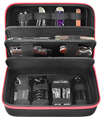 Pocket Knife Display Case for Butterfly Knives, 24+ Folding Knife Collection Storage Organizer Holder, Small Knives Protector Box for Tactical/Hunting/Edc/Survival/Outdoor Mini Knife, Black, 8.65*6.5