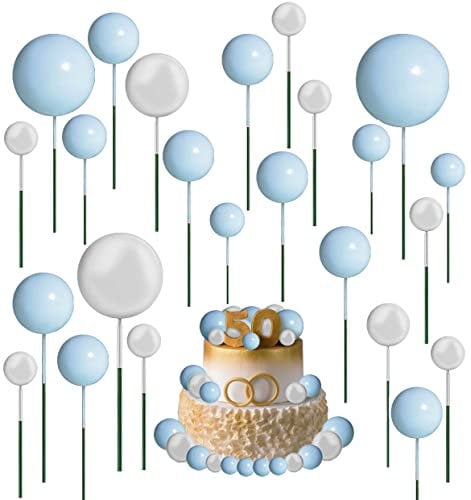 66pcs Balloon Cake Topper, Foam Balls Cake Toppers Mini Balloon Cake Picks Round Pearl DIY Cake Insert Cupcake Topper for Birthday Party Wedding Baking Cake Decoration (Blue)