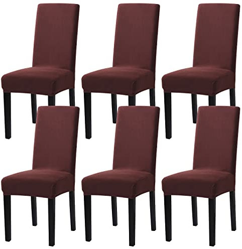 mafudoxi Stuhlhussen 6er Set, Stretch Abnehmbare Waschbar Stuhlbezug, Stretch Stuhlhusse mit Gummiband, für Hotel, Bankett, Restaurant, Haus, Party, Hochzeit(Brown, 6Stück)