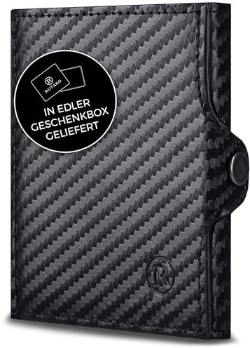 RUTAKO Slim Wallet mit XL Münzfach & RFID-Schutz - Kartenetui Herren & Damen - Kreditkartenetui klein - Mini Geldbörse - Portmonee Portemonnaie klein - Geldbeutel Carbon-Schwarz