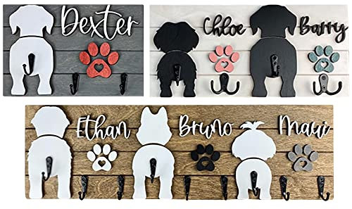 Lilancer Dog Lead Holder for Wall Personalised Dog Hooks Custom Name Breed Decorative for Wall Cute Housewarming Gifts for Dog Owner (Style 1 - 1-3 Dog,1 Dog:5.7x9 in)