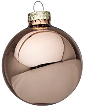Magie di Natale Weihnachtskugeln aus Glas verziert (6 cm, Beige glänzend, 6)