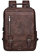 DieffematicBB Zaino Uomo Zaino da Uomo in Pelle PU, Adatto per Viaggi Zaino Impermeabile all'aperto, può Contenere Un Laptop da 15.6 Pollici (Marrone)