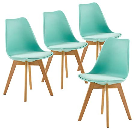 EGGREE 4er Set Esszimmerstühle mit Massivholz Buche Bein SGS Geprüfter, Skandinavisch Design Gepolsterter aus PU-Leder Küchenstuhl Essstühle, Mintgrün