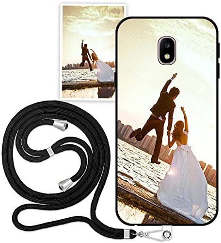 Sunrive Personalisierte Hülle kompatibel mit Samsung Galaxy J3 2017 Silikon, matt Handyhülle Benutzerdefiniert Weicher Etui mit Eigenem Foto Bild Text Individuelle + 1 x Universale Handykette
