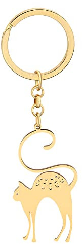 LONYOO Porte-clés Chat en Acier Inoxydable Cadeaux Mignon Chat pour Femme Filles Porte-clés Chat Porte-monnaie Clés de Voiture Charms (Plaqué Or 007)