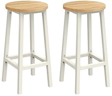 VASAGLE Barhocker, 2er Set, Barstühle, Küchenstühle mit Metallgestell, einfache Montage, 65 cm hoch, mit Fußstütze, für Küche, Wohnzimmer, Esszimmer, eichenbeige-weiß LBC032W09