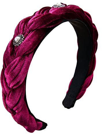 Alpenflüstern Trachten-Haarreif Samt Flechtoptik Helena - Damen Haarschmuck geflochten mit Perlen-Ornament, Haarband rutschfest fürs Dirndl (dunkelrot-bordeaux) ADV133