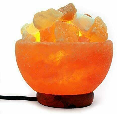 Himalayan Salt Chunks Fire USB Bowl Natural IONES Night Lamp Natural Ionizing Healing Pink Rock Salt Wood Base