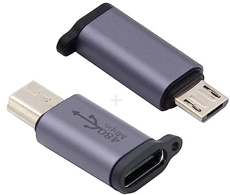 NFHK 2 Stück USB-C USB 2.0 Typ C Buchse auf Micro-Mini-USB-Stecker, 480 Mbps Daten mit Kettenlöchern