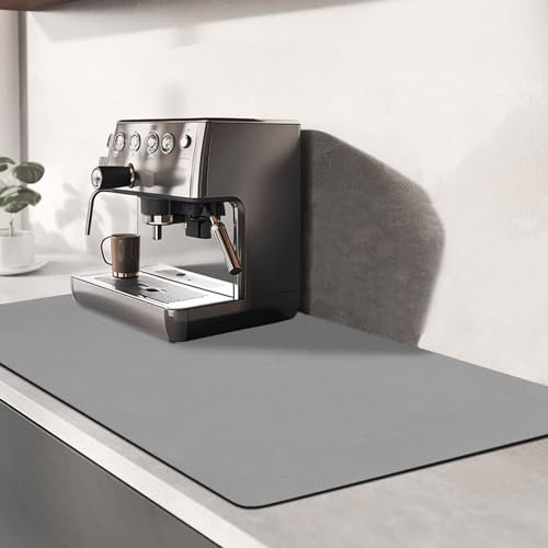 TENQUAN Self Drying Mat for Kitchen Counter 50x30cm Water Absorbent Draining Mat with Non-Slip Bottom Dish Drying Mat Coffee Machine Mat Dishes Rack Mat Countertop Protector Mat(Light Grey)