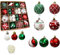 ZAKHSE Weihnachtskugeln, 42 Stück Christbaumkugeln, 3/6cm Bedruckte Weihnachtskugeln Ornament für Weihnachtsbaum, Bruchsichere Weihnachtsbaumkugeln Kiefernzapfen Weihnachtsbaumschmuck-Rot/Grün/Weiß