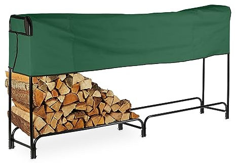 Relaxdays, schwarz/grün Kaminholzregal mit Abdeckung, für innen und außen, Brennholzregal aus Stahl, HBT: 122x250x30 cm, Polyester, 122 x 250 x 30 cm