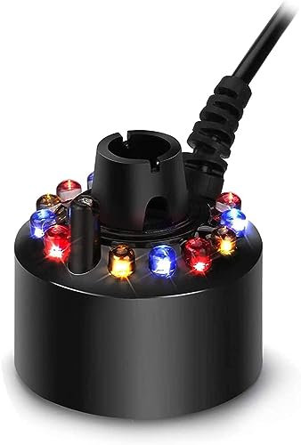 Humidificador de aire Mist Maker Fogger, atomizador de máquina de niebla de estanque de fuente de agua de 12 LED con adaptador de corriente, nebulizador ultrasónico Mister para estanque de fuente