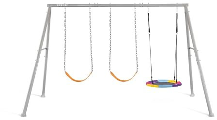 Intex 44134 - Altalena con Due Seggiolini e Dondolo Nido, Acciaio, Grigio, 343x235x200 cm