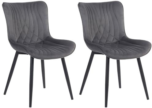 CLP 2er Set Stühle Brady I Samt- Oder Kunstlederbezug I Gepolsterter Esszimmerstuhl I Lehnstuhl mit 4-Fuß Metallgestell, Farbe:dunkelgrau, Material:Samt