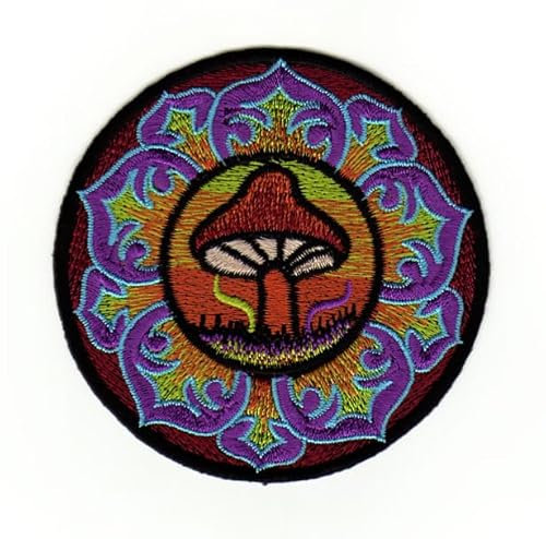 Pilz Hindu Yoga Aufnäher zum aufbügeln oder aufnähen Bügelbild Aufbügler für Kleidung gestickter Bügelpatch Applikation Mantra Yoga Patch Größe 8,0 x 8,0 cm