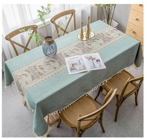 Gualiy Outdoor Tischdecke Quadratisch, Tischdecken 140x300CM Polyester Tischdecke Abwaschbar Pflanzen Muster Tischdecke für Holztisch, Grün
