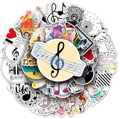 Music Stickers Pack, 50pcs Notation Phonetic Symbol Stickers for Music Lovers Kids Teens, Attractive Vinyl Decals for Laptop Water Bottle Guitar Piano Helmet Skateboard Luggage Graffiti