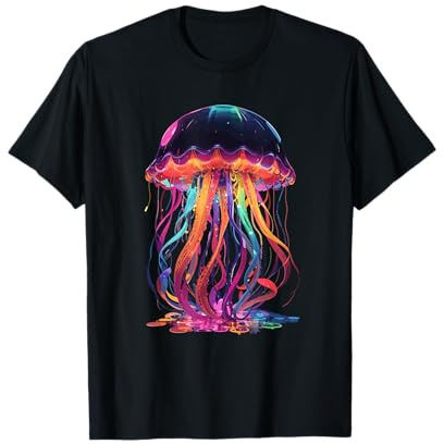 Dark Glowing Rainbow Colors Jellyfish T-Shirt