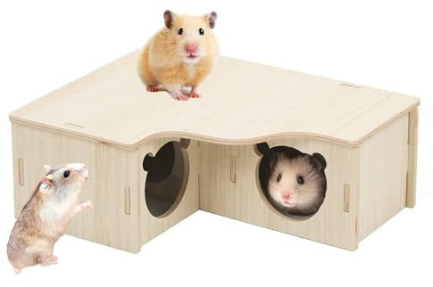 RHQFDM Hamster Corner House Wooden Hamster House Hamster Wooden House Cage Hamster Hide Corner Floor Nesting Habitat for Gerbils Chinchilla Guinea Pig Small Animals