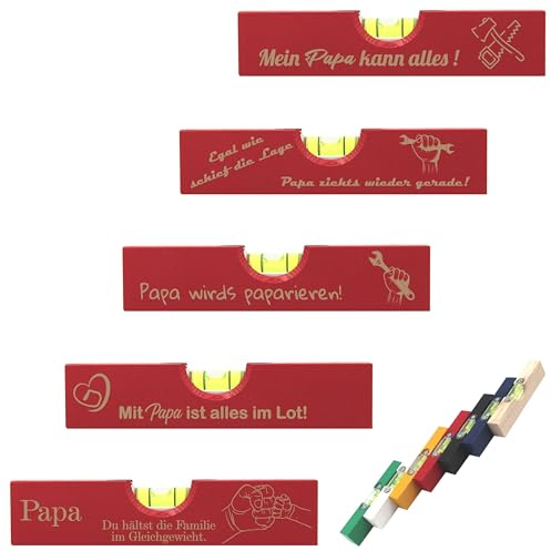 Mini-Wasserwaage zum Vatertag mit Papa - Motiven, Geschenk für Papa, Papa ist der Beste, Papa Geburtstag, Vatertagsgeschenk, Geschenke für Männer, Mein Papa kann alles, Männertag (Rot)