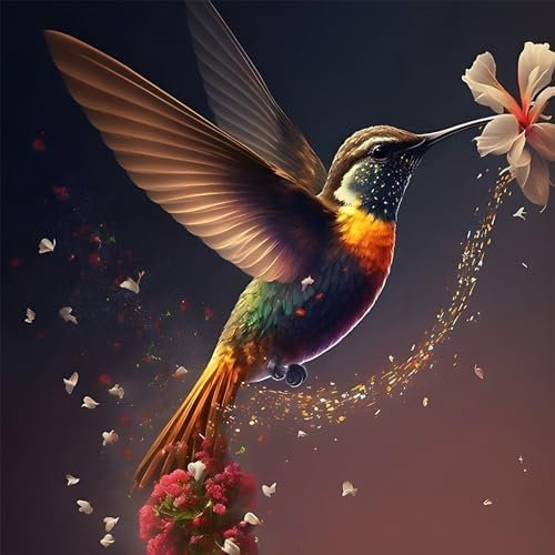 EOBROMD Diamond Painting Kolibri, 5D Diamant Painting Bilder für Erwachsene Blumen, DIY Tiere Diamant Malerei Set für Wanddekoration 30x30 cm