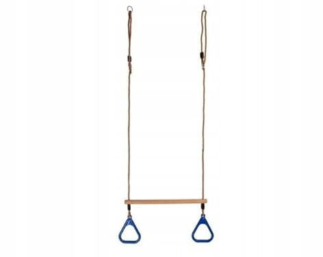 GigiToys® Trapez HolzSchaukel mit Schaukelringe | Kunststoff Turnringe Set für Kinder | Holzstab der Länge: 58 cm | Gymnastikset für Spielplatz im Garten | Schwenkbügel | max. 50 kg | Blau